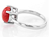 Red Coral Rhodium Over Sterling Silver Ring