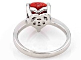 Red Coral Rhodium Over Sterling Silver Ring