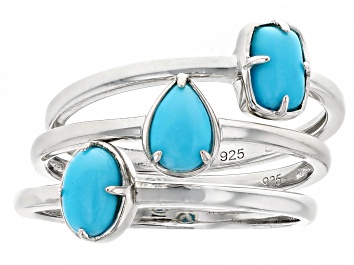 Picture of Blue Sleeping Beauty Turquoise Rhodium Over Sterling Silver Set of 3 Rings