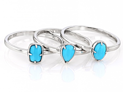 Blue Sleeping Beauty Turquoise Rhodium Over Sterling Silver Set of 3 Rings  - SHD457 | JTV.com