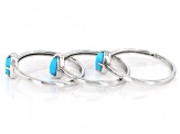 Blue Sleeping Beauty Turquoise Rhodium Over Sterling Silver Set of 3 Rings