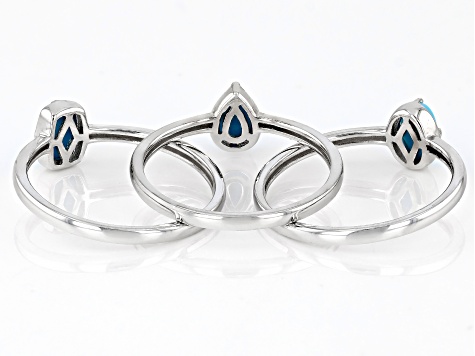 Blue Sleeping Beauty Turquoise Rhodium Over Sterling Silver Set of 3 Rings