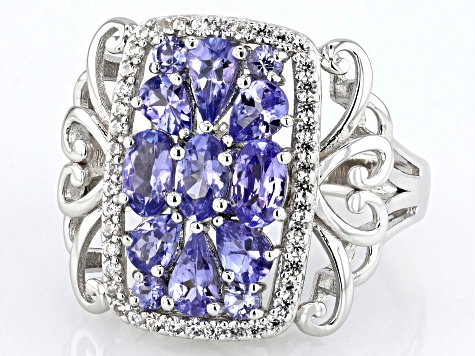 Tanzanite Rhodium Over Sterling Silver Ring 1.78ctw