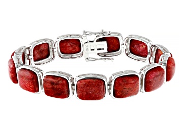 Picture of Red Coral Rhodium Over Sterling Silver Bracelet