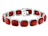 Red Coral Rhodium Over Sterling Silver Bracelet