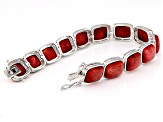 Red Coral Rhodium Over Sterling Silver Bracelet