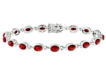 Picture of Red Coral Rhodium Over Sterling Silver Bracelet