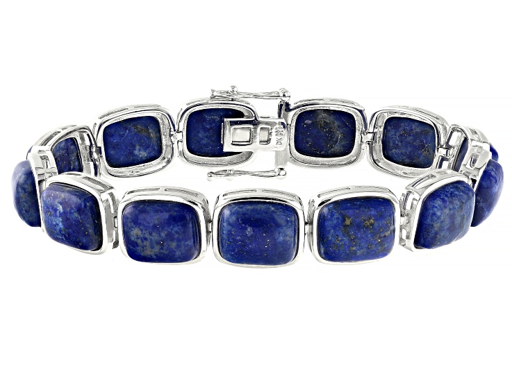 Blue Lapis Lazuli Rhodium Over Sterling Silver Bracelet