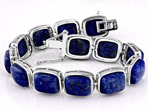 Blue Lapis Lazuli Rhodium Over Sterling Silver Bracelet