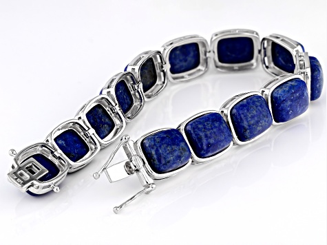 Blue Lapis Lazuli Rhodium Over Sterling Silver Bracelet