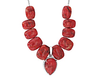 Picture of Red Coral Rhodium Over Sterling Silver Necklace