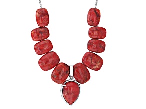 Red Coral Rhodium Over Sterling Silver Necklace