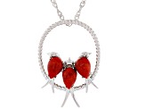 Red Coral Rhodium Over Sterling Silver Pendant with Chain 0.03ctw