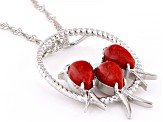 Red Coral Rhodium Over Sterling Silver Pendant with Chain 0.03ctw
