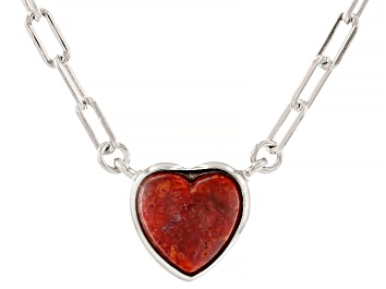 Picture of Red Coral Rhodium Over Sterling Silver Necklace