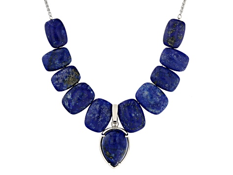 Blue Lapis Lazuli Rhodium Over Sterling Silver Necklace