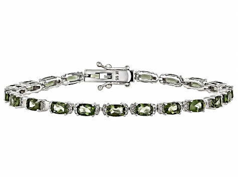 Green Moldavite Rhodium Over Sterling Silver Bracelet 8.67ctw