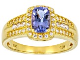 Tanzanite With White Zircon 18K Yellow Gold Over Sterling Silver Ring 0.98ctw