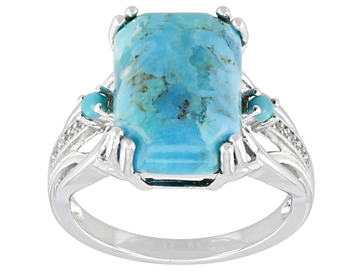 Blue Composite Turquoise Rhodium Over Sterling Silver Ring 0.03ctw ...