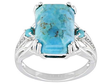 Blue Composite Turquoise Rhodium Over Sterling Silver Ring 0.03ctw