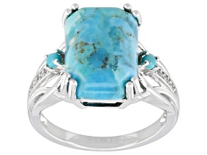 Blue Composite Turquoise Rhodium Over Sterling Silver Ring 0.03ctw