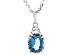 London Blue Topaz Rhodium Over Sterling Silver Pendant with Chain 2.30ct
