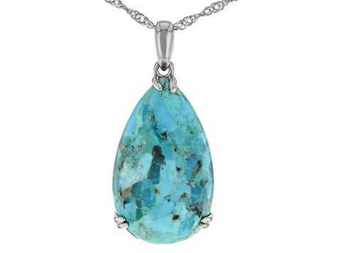 Blue Turquoise Rhodium Over Sterling Silver Pendant with Chain