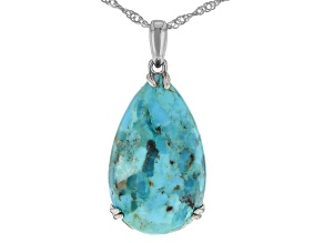 Blue Turquoise Rhodium Over Sterling Silver Pendant with Chain