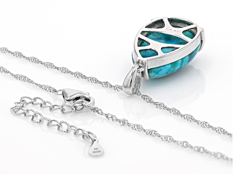 Blue Turquoise Rhodium Over Sterling Silver Pendant with Chain