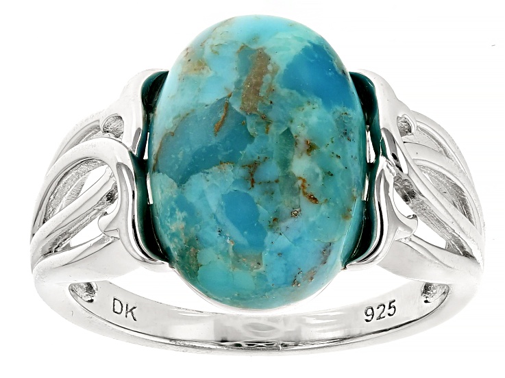 Blue Turquoise Rhodium Over Sterling Silver Ring