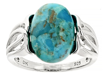 Picture of Blue Turquoise Rhodium Over Sterling Silver Ring