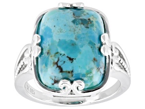 Blue Turquoise Rhodium Over Sterling Silver Ring