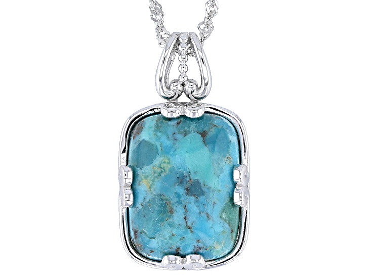 Blue Turquoise Rhodium Over Sterling Silver Pendant with Chain - SHD498 ...
