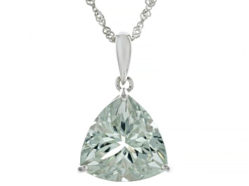 Picture of Green Trillion Prasiolite Rhodium Over Sterling Silver Pendant with Chain 7.23ct