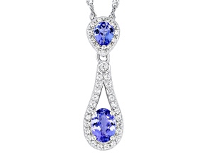 Blue Tanzanite Rhodium Over Sterling Silver Pendant with Chain 1.17ctw