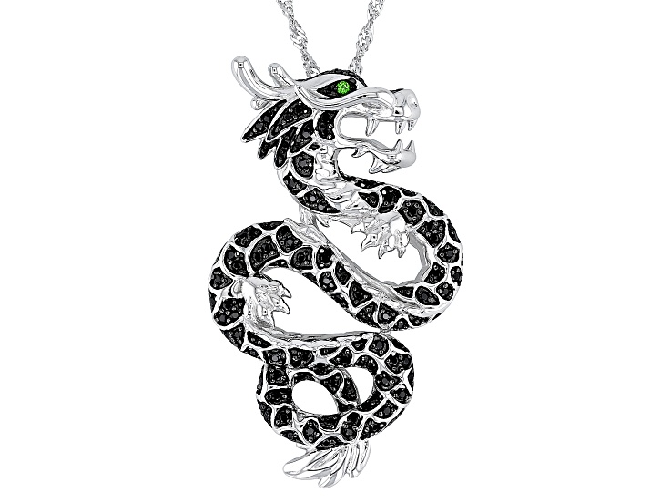 spiralclover DIAMOND　パイソン Black Spinel Rhodium Over Sterling Silver Dragon Pendant