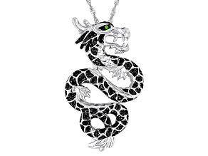 Black Spinel Rhodium Over Sterling Silver Dragon Pendant with Chain 0.44ctw