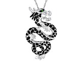 Black Spinel Rhodium Over Sterling Silver Dragon Pendant with Chain 0.44ctw