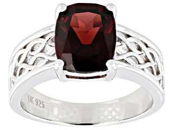 Picture of Red Garnet Rhodium Over Sterling Silver Ring 3.00ctw