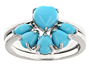 Blue Sleeping Beauty Turquoise Rhodium Over Sterling Silver Set of Two Rings