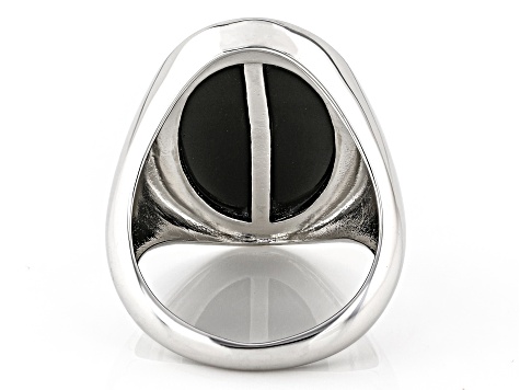 Black Onyx Rhodium Over Sterling Silver Men's Carved Dragon Ring