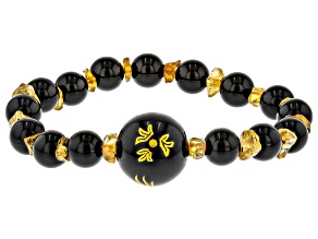 Black Onyx with Citrine Carved Dragon Stretch Bracelet 4.34ctw