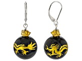 Black Onyx with Citrine Rhodium Over Sterling Silver Carved Dragon Earrings 0.51ctw