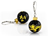 Black Onyx with Citrine Rhodium Over Sterling Silver Carved Dragon Earrings 0.51ctw