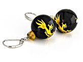 Black Onyx with Citrine Rhodium Over Sterling Silver Carved Dragon Earrings 0.51ctw