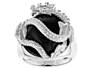 Black Agate Rhodium Over Sterling Silver Ring