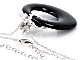 Black Agate Rhodium Over Sterling Silver Pendant with Chain