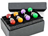Multi-color Jadeite Rhodium Over Sterling Silver Box Set of 4 Earrings