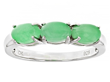 Picture of Green Jadeite Rhodium Over Sterling Silver Ring