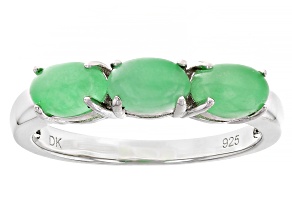 Green Jadeite Rhodium Over Sterling Silver Ring